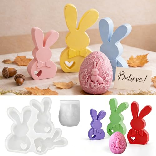 Confezione da 4 stampi in silicone per fusione di Pasqua, candele, coniglio, uova di Pasqua, stampi in silicone per decorazioni primaverili, stile 03