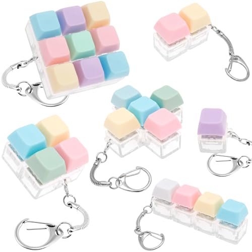 5Pcs Keyboard Toy Set, Mechanical Key Clicker Keychain for Adults Office Desk, Sensory Button Cube Stress Relief Toys for ADHD Anxiety, Cool Tech Gadget Gifts for Programmers & Coworkers