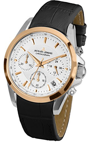 JACQUES LEMANS Damenuhr Liverpool Lederarmband massiv Edelstahl ip-rosé/Bicolor Chronograph 1-1863F