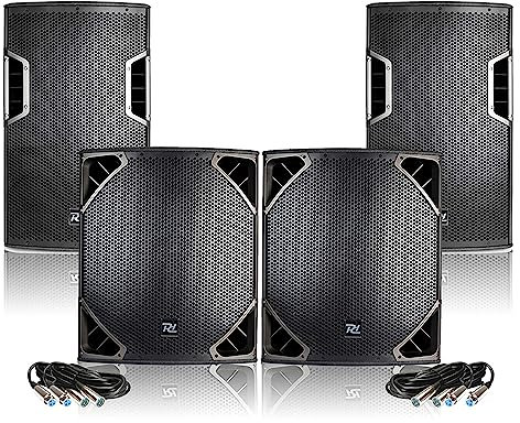 Power Dynamics Complete PA Sound System with Active 15 DJ Speakers, 18 Subwoofers, XLR Cables - 2400W for Clubs, Stage Events, Touring & Professional Installations