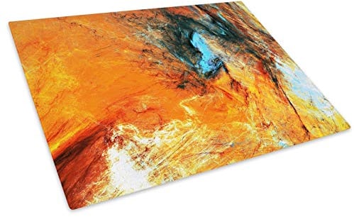 Orange Blue Black Glass Chopping Board Kitchen Worktop Saver Protector
