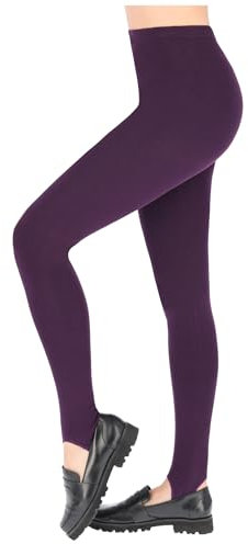 FUTURO FASHION Blickdichte Damen-Leggings mit Steigbügel, Thermo-Oberschenkel, Größe L, pflaume, 48