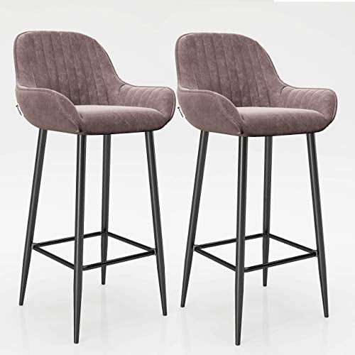 PLAYBOY Barhocker mit Fussstütze, 2er Set, aus Samt, Polsterstuhl in Barhöhe mit Samtbezug,Barstuhl mit gepolsterem Sitz und Rücken, Samtbezug in Grau, Anthrazit, Metallfuss,Retro-Design, Club-Stil, 49x100x46 cm