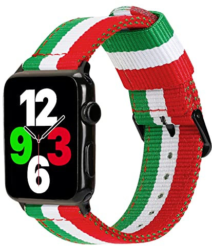 ESTUYOYA Bracciale compatibile con Apple Watch 49mm 46mm 45mm 44mm, (42mm-Serie 1-3), Fascia in Nylon Bandiera d'Italia per iWatch Series 10 9 8 7 6 5 4 3 2 1 SE Ultra 2 - Nero