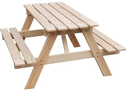 TIMBELA M018-1 Kindersitzgarnitur aus naturholz- H50 x 90 x 90 cm Stabile Kinderpicknickbank - Kindermöbel für drinnen und draußen