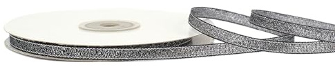 Lurexband 6mm x 32m Rolle - Netzband mit Glitzer Effekt - Dekoband zum Basteln & Dekorieren - Schleifenband für Hochzeit Weihnachten Geburtstag - Geschenkband Weihnachtsband - Schwarz Silber