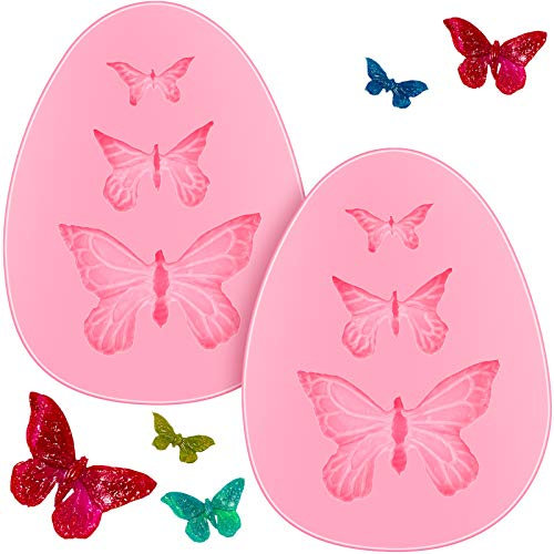 2 Pieces Butterfly Silicone Molds Mini Butterfly Fondant Cake Baking Mold Cupcake Decoration Tool Butterfly Shaped Ice Cube Trays for Homemade Cake DIY Polymer Clay