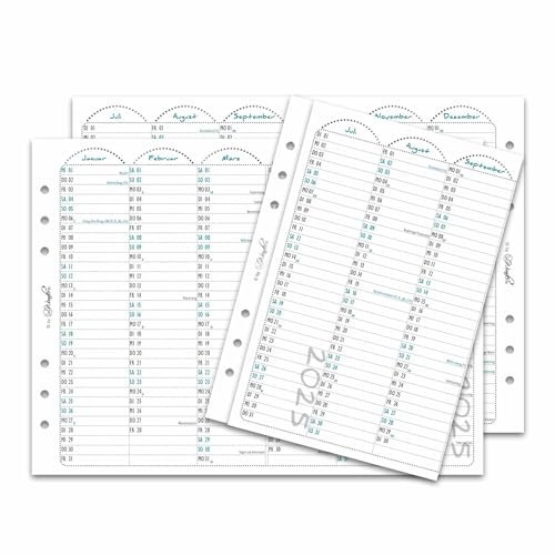 SinnWunder® 2025 Premium-Kalendereinlagen - Jahresübersicht - Leporello mit einem Halbjahr pro Seite - Größe Din A5