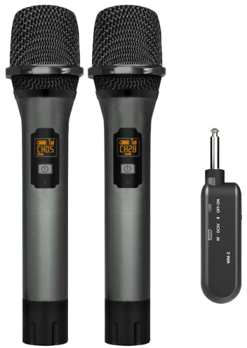 VeGue UHF - Microfono senza fili, con ricevitore ricaricabile, per karaoke, amplificatore vocale, sistema PA, cantante, chiesa, matrimonio, riunioni, 60 m (WM-2)