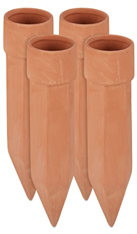 Relaxdays 12 x Tonkegel Bewässerung, Bewässerungshilfe Pflanzen, für 1,5 L Flaschen, Pflanzensitter, HxD 19 x 4,5 cm, terrakotta