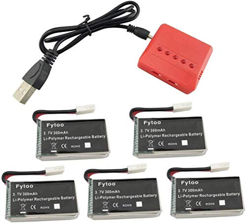 ZYGY 5PCS 3.7V 300mAh Lipo Batería y 5 en 1 Cargador para Hubsan X4 (H107C, H107D, H107L), Syma X11 X11C, TDR Spider,HS170,HS170C,F180W,F180C, FX801 V911S A120 XK A150 V966 RC Quadcopter Repuestos