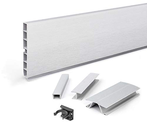 DQ-PP Verbinder für Sockelleiste | Sockelblende | 100mm | Aluminium Satin | Kunststoff | Sockel | Sockelleisten | Sockelprofil | Küchensockel | Kuechensockelleiste für Einbaukueche