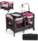 DREAMADE 4 en 1 Lit Parapluie Bébé 107x72x119 CM avec Table à Lange&Matelas Lit Cododo Tout-Petites 0-3 Ans avec Porte-Couche,Musicaux,Hauteur Réglable,Roues avec Freins,Jouets (Noir+Rose)