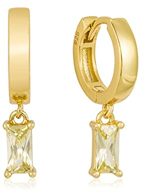 Brandlinger ® Ohrringe aus 925 Sterling Silber vergoldet (18K) mit Anhänger aus verschiedenfarbigen Zirkoniasteinen, für Frauen und Mädchen (Gold (olivgrün))