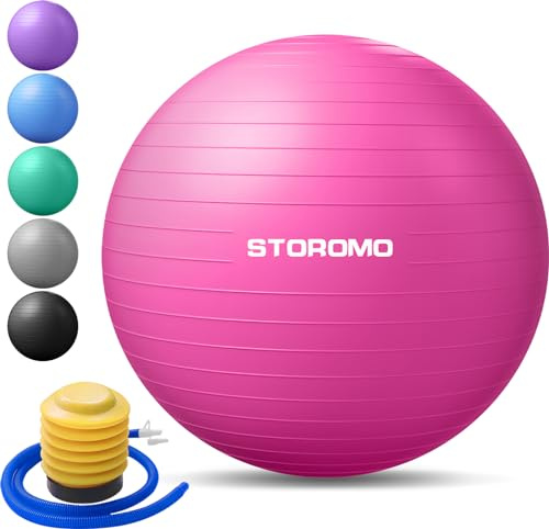 STOROMO Gymnastikball, Yoga-Ball (mit Übungsanleitung), extra dick, rutschfest, hält 1134 kg, Trainingsball für Schwangerschaft, Geburt und Balance-Stabilität (Rosa, 95 cm)