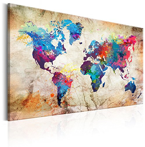 B&D XXL - Akustikbild Bilder Akustikschaum Hochleistungsschallabsorber Schallschutz Leinwand 1 tlg Wandbild Raumakustik Schalldämmung Weltkarte Kontinente Welt Karte k-A-0179-b-c