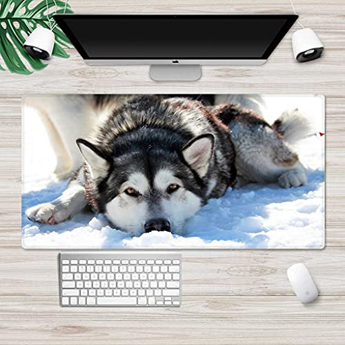 KJXNED Tapis De Souris XXL One Piece 3D Loup Animal des Neiges Base en Caoutchouc Antidérapant Suivi de Haute Précision Mouse Pad Professionnel pour Jeux et Bureau 1000x500 mm