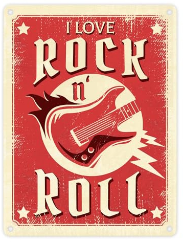 I Love Rock 'n' Roll Metallschild in 15x20 cm mit Gitarre für echte Rocker und Rockabilly Fans als Geschenkidee für die Wohnungseinweihung Musik Indie Alternative