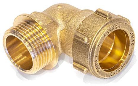 Raccord de serrage pour tube en cuivre coudé à 90° AG 22 x 3/4 - Raccord à bague de serrage en laiton certifié DVGW - Raccord de tuyau pour chauffage, eau, solaire, air comprimé