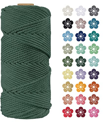 LEREATI Makramee Garn 4mm x 100m Dunkelgrün Baumwollkordel Natur Baumwollseil Farbig Baumwollgarn, Macrame Cord 4mm für DIY Geflochten, Makramee Deko, Hängepflanze, Wandbehang, Vorhang