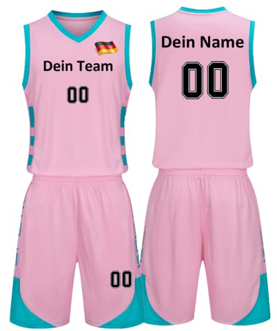 Benutzerdefiniert Basketball Trikots Kinder Herren mit Namen Nummber Logo Basketball Jersey Shirt und Shorts (Rosa)
