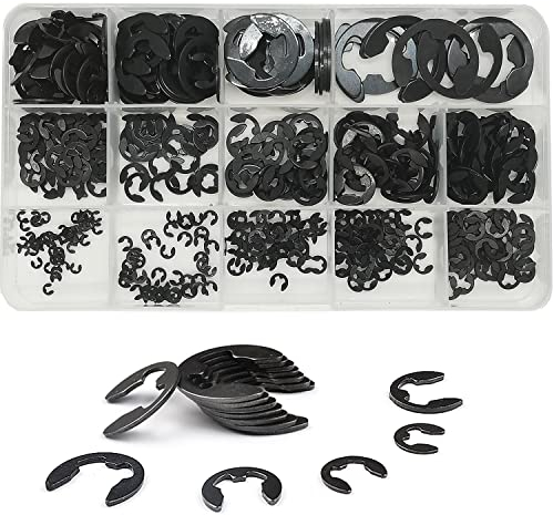 500 Stück E-Clip Sicherungsringe Sprengring Set, 1,5–15 mm Manganstahl Sicherungs 14 Größen Sicherungsring Sortiment Kit, Externer Sicherungsring(Schwarz)