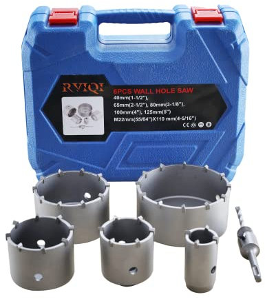 RVIQI 6-teiliges Beton-Lochsägen-Set, Wolframstahl SDS Plus Schaft Kernbohrer Mauerwerk Wand Loch Öffnungsbohrer für Ziegel, Beton, Zementstein