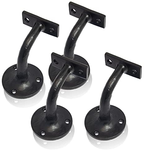 XFORT Smithy's Range schwarze antike Handlaufhalterungen, traditionelle Gusseisenhalterung für Treppengeländer-Handlauf, komplett mit farblich passenden Befestigungsschrauben (4er-Pack)