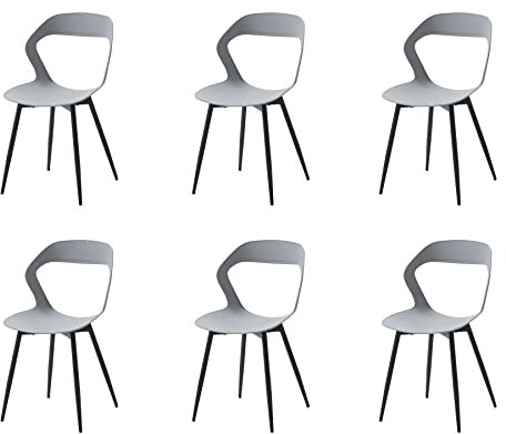 GrandCA HOME Lot de 6 Chaises de Salle à Manger, Chaises de Cuisine, Design Creux Sculpté avec Dossier, Pieds en Métal Robuste Noir, Gris