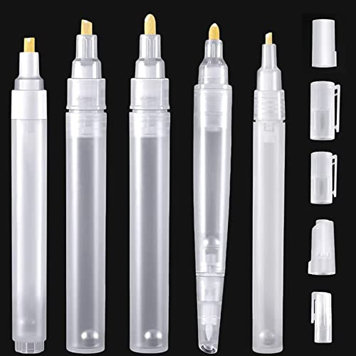 runrayay Lot de 5 marqueurs de peinture vierges vides à remplir, 5 tailles de stylos transparents rechargeables à pointe fine pour peinture à l'huile