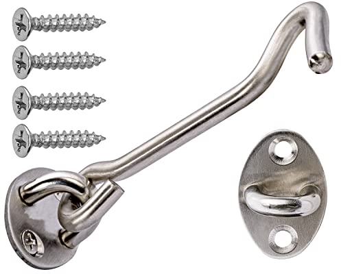 Neuhall Türhaken für Gartentor Sturmhaken 17cm Türstopper Fensterhaken mit Ösen Edelstahl Torhaken für Schiebetür Gartentür Tor Garagentor Scheunentor Riegelschloss Befestigungshaken Kabinenhaken