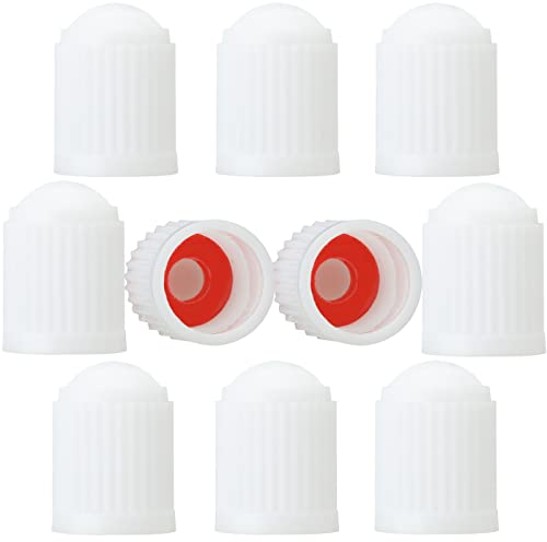 TCPENG® 10PCS Tyre Valve Caps, with O Rubber Seal Ring, Universal Stem Covers for SUV, Cars, Bike, Motorcycles, Trucks, Heavy-Duty, Airtight Seal, Screw-On, Easy to Operation (10 Pack White)
