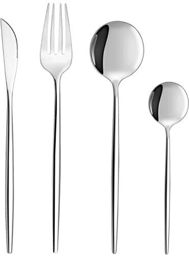 Silver Cutlery Sets 32 Pieces, Bestdin Elegant Stainless Steel Cutlery Set, Kitchen Cutlery Set for 8 People, Suitable for Home/Party/Restaurant, Mirror-Polished and Dishwasher Safe
