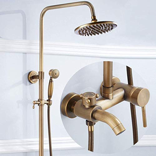 CAZARU Retro Bronze Duschsystem Duscharmatur mit höhenverstellbarer Duschstange 82~112 cm, Kopfbrauseschlauch Brausegarnitur Regenbrausegarnitur