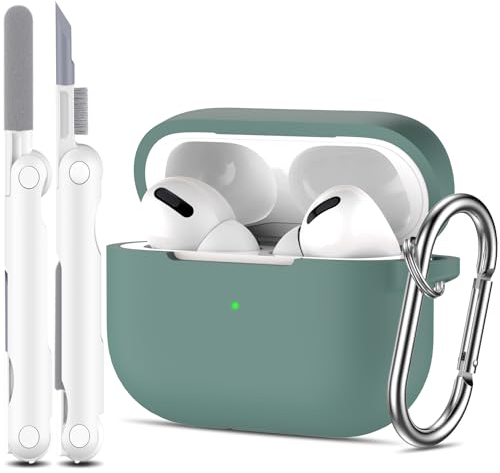 R-fun Compatible con AirPods Pro Generation con Set de Limpieza, Protección Compatible con Silicona para Apple AirPods Pro 2019 Estuche de Carga [LED Frontal Visible], Verde Pino