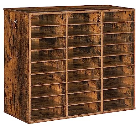 HOOBRO 9 Tier Desktop Filing Tray, 27-Compartment Wooden Literature Organizer, File Organizer for A4 Paper, File Sorter with Adjustable Shelves, for Office, Study, Rustic Brown EFG27WF01