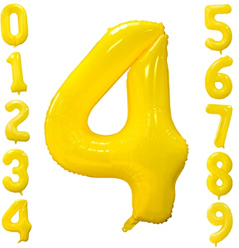 Folienballons Zahl 4 Gelb 101cm Groß Zitronengelb Luftballon Geburtstag 40 Zoll Zahlenballons 4 Geburtstagsballon Helium Ballon für Mädchen Junge Gelbe Zahlenballon Mädchen Party Jubiläums Party Deko