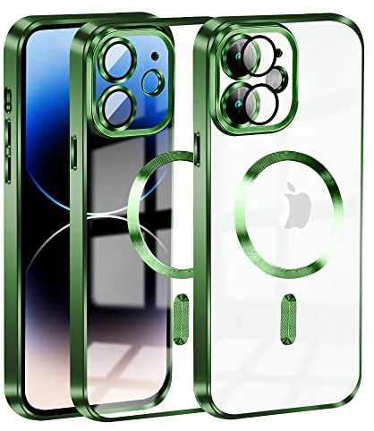 KetteTech Cover Magnetica per iPhone 11 Compatibile con MagSafe, Trasparente Sottile Silicone Custodia Antiurto di Livello Militare [Copertura Della Fotocamera], Verde