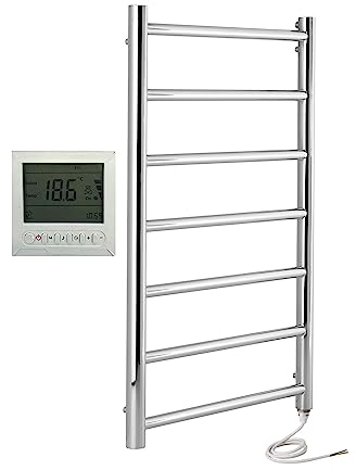 Manissa Selby Electric Stainless Steel Towel Rail Towel Warmer Mirror Polished Finish + 7 Day Timer and Thermostat (500 x 800)