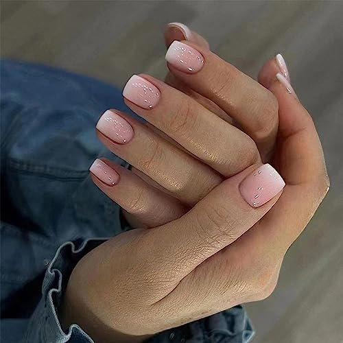 TMUT 24pcs Square Gradient Pink False Nails, 12 Sizes Assorted, Full Cover Press On Nails, Removable Glue-On Nails, Women Girls Nail Art Accessories