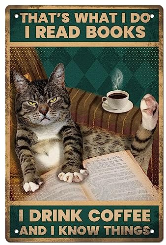 GLOBLELAND Letrero de metal vintage con texto en inglés I Read Books and Drink Coffee para pared, 20 x 30 cm, para decoración del hogar, cocina, bar, cafetería, club
