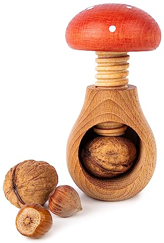 Creative Home Nussknacker Holz | Fliegenpilz Form | 10 x 6 cm | Natürliches Buchenholz | mit Schraubmechanismus | Schraubgewinde | Massiv & Nützlich Nussknack
