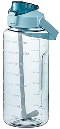 Mineatig Gourde 2l, Gourde 2l Motivation, Gourde Graduée, avec Marqueur Et Paille, avec Poignée, pour Le Camping, La Randonnée, La Course Et Les Voyages, Cadeau pour Les Campeurs, Vert