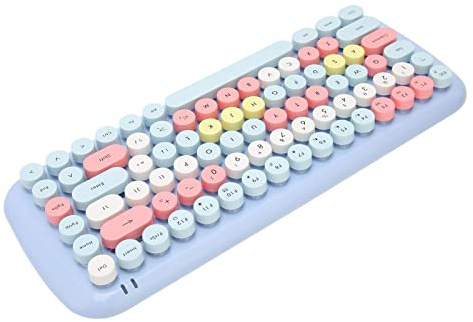 2,4 GHz Wireless Keyboard und Mouse Combo Set, 84 Runde Tasten Bunte Süße Retro-Tastatur, QWERTY-Schreibmaschinen-Tastatur für XP/7/8/10 (Bonbon-Elegante Blaue Mischfarbe)