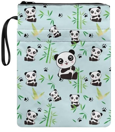 NETILGEN Panda Bambus-Buchumschlag mit Reißverschluss, Buchschutz mit Stifthalter, waschbarer Stoff, Taschenbuch, Notizbuch, Buch-Liebhaber, Geschenke