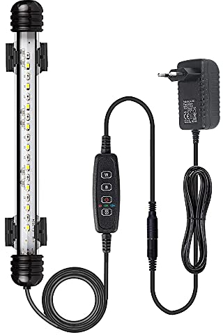 VARMHUS 18-92cm LED Aquarium-Licht Unterwasser BeleuchtungAufsatzleuchte IP68 Abdeckung Wasserdicht LED Lampe Stecker EU für Fisch Tank mit Fernbedienung RGB Farbwechsel (Weiß & Blau, 18cm)