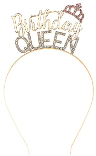 Zalingo Happy Birthday Krone Birthday Queen Legierung Stirnband Geburtstag Kopfschmuck für Frauen Geburtstagsgeschenk und Party Dekorationen BuntGoldene Farbe