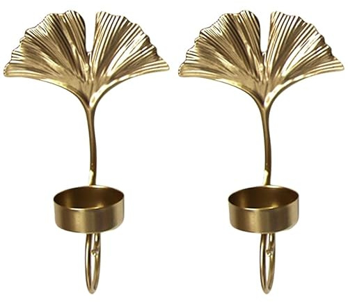 DEARMAMY Wall Sconce Candle Holder Set of 2 Iron Leaf Design Wall Mounted Candle Holders for Living Room Bedroom Office Golden Decorative Sconces for Home Decor