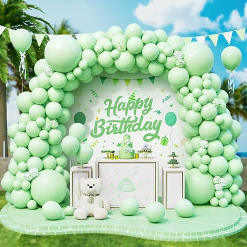 Palloncini Verdi Pastello, 143 Pezzi Dimensioni Diverse Macaron Verde Arco di Palloncini Kit con Nastro per Ragazze Donne Festa di Compleanno Fidanzamento Matrimonio Battesimo Baby Shower Decorazioni