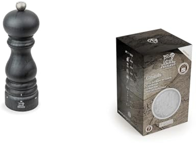 Peugeot - Paris u'Select Manual Salt Mill - Adjustable Grinder - Beechwood, Graphite Finish, 18 cm + Peugeot Saveurs 42721 Salt, Wood